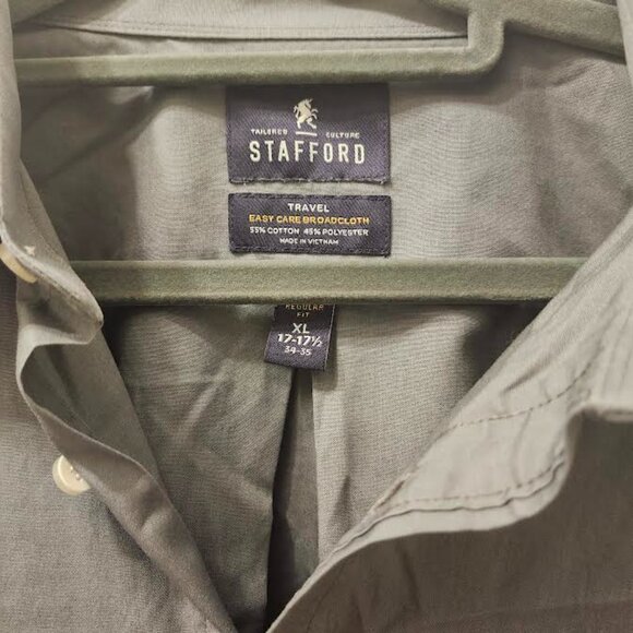Stafford Shirt Men's 17 - 17 1/2 Long Grey Sleeve Button-Up Travel Easy Care - Picture 2 of 3